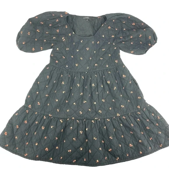 Madewell Quilted Puff-Sleeve Mini Dress in Black Amie Floral (small) - Picture 9 of 12